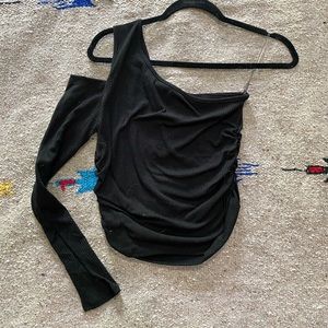 Caution To the Wind Ruched Cold Shoulder Long Sleeve Top